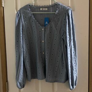 Feminine Blue Eyelet Blouse by Cupshe